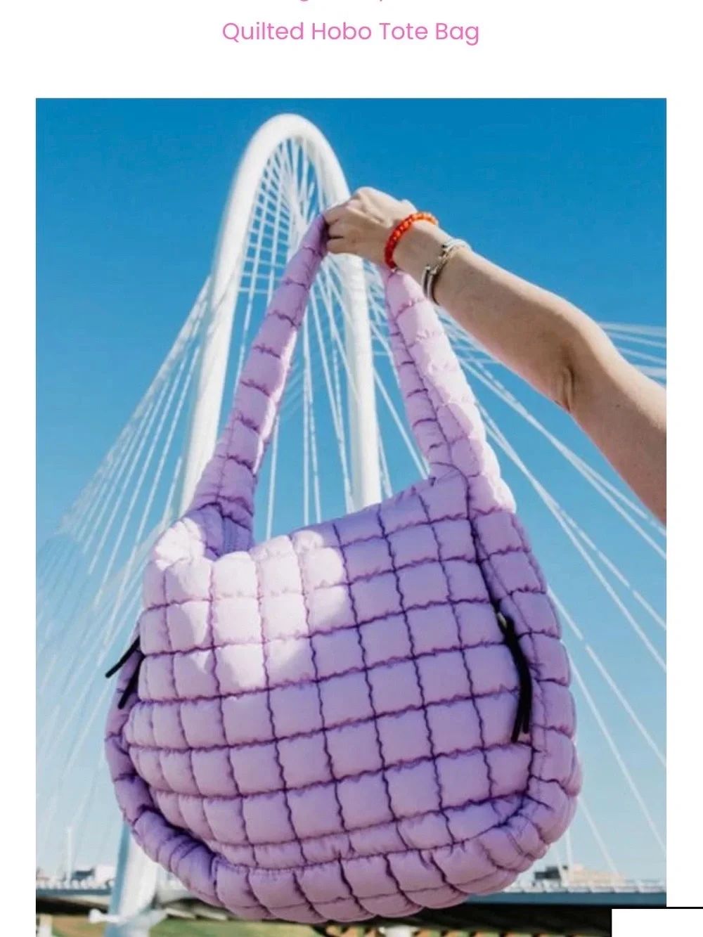 Quilted Hobo Tote Bag - Lavender